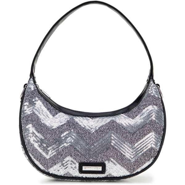 Strieborná crossbody kabelka z imitácie kože s flitrami 101-4Y-412-S