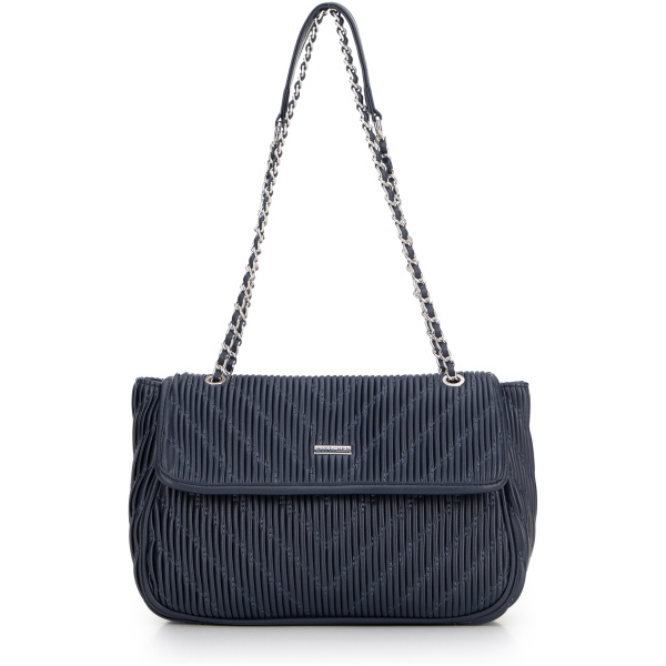 Tmavomodrá crossbody kabelka z imitácie kože s retiazkou 99-4Y-634-7