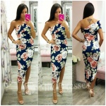 Tmavomodré kvetinové asymetrické šaty Veľkosť: M