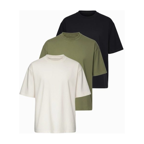 Trojbalenie mix oversize tričiek biele/olivové/čierne TSBC-0291 - XXL