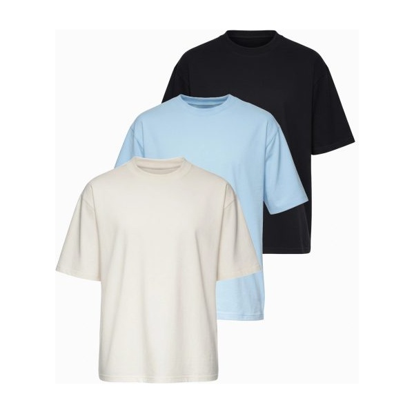 Trojbalenie mix oversize tričiek čierne/svetlo-modré/biele TSBC-0291 - S