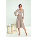 Warsaw Dress Béžové trblietavé midi šaty s dlhými rukávmi Veľkosť: XS