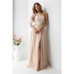 Warsaw Dress Béžové tylové trblietavé šaty Veľkosť: XL