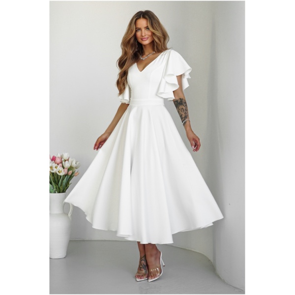 Warsaw Dress Biele midi šaty s volánovými rukávmi Veľkosť: XXL