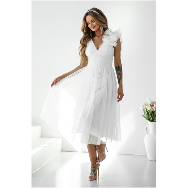 Warsaw Dress Biele tylové midi šaty Veľkosť: M