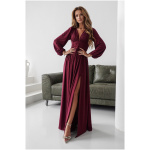Warsaw Dress Bordové trblietavé šaty s dlhými rukávmi Veľkosť: 4XL
