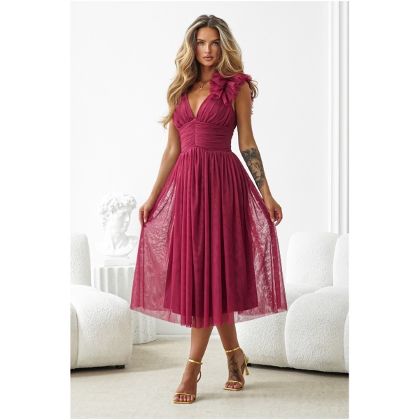 Warsaw Dress Bordové tylové midi šaty Veľkosť: XL