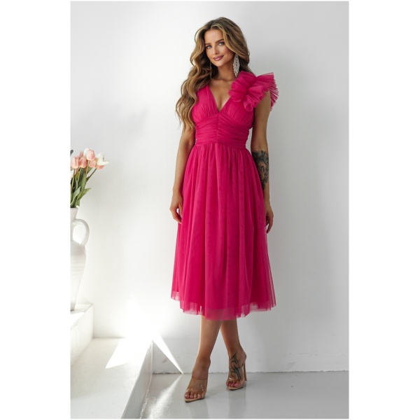 Warsaw Dress Cyklámenové tylové midi šaty Veľkosť: XS