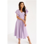 Warsaw Dress Fialové midi šaty s volánovými rukávmi Veľkosť: XXL