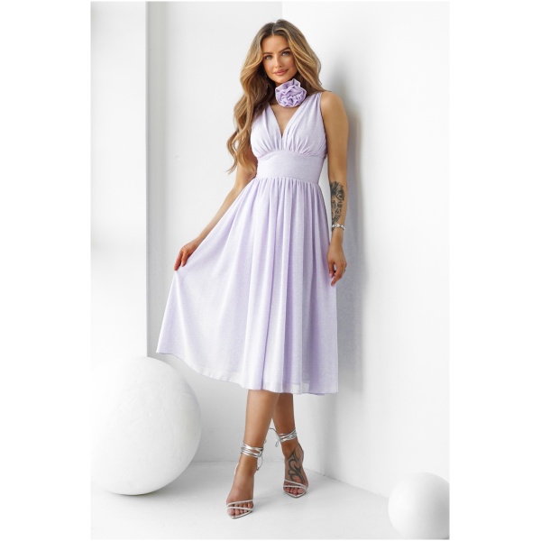 Warsaw Dress Fialové šifónové midi šaty s ružou Veľkosť: XS