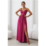Warsaw Dress Fuchsiové trblietavé šaty s odhaleným chrbtom Veľkosť: M
