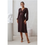 Warsaw Dress Hnedé trblietavé midi šaty s dlhými rukávmi Veľkosť: XS