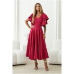 Warsaw Dress Malinové midi šaty s volánovými rukávmi Veľkosť: XL