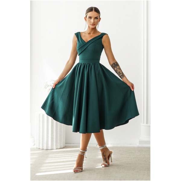 Warsaw Dress Smaragdové áčkové midi šaty Veľkosť: XL