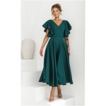 Warsaw Dress Smaragdové midi šaty s volánovými rukávmi Veľkosť: XXXL