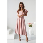 Warsaw Dress Staroružové midi šaty s volánovými rukávmi Veľkosť: M