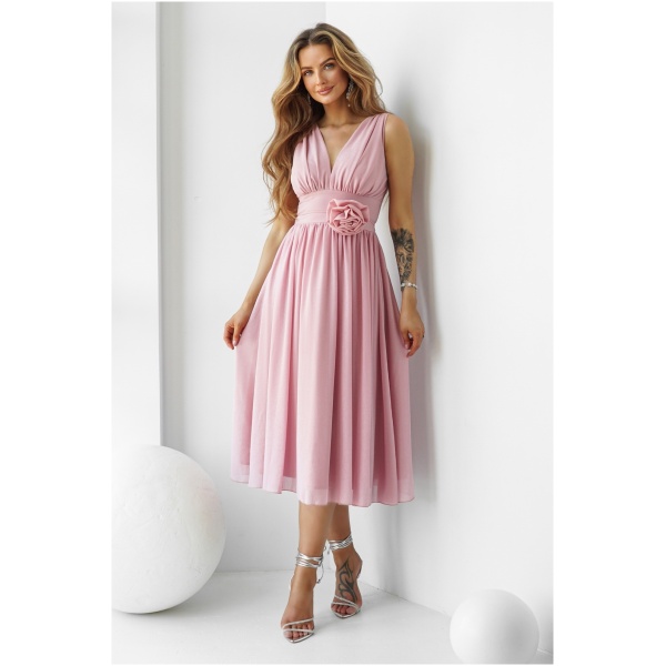 Warsaw Dress Staroružové šifónové midi šaty s ružou Veľkosť: M
