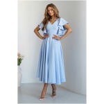 Warsaw Dress Svetlomodré midi šaty s volánovými rukávmi Veľkosť: XXXL