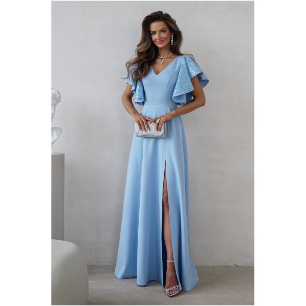 Warsaw Dress Svetlomodré spoločenské šaty s flitrovanými rukávmi Veľkosť: 4XL