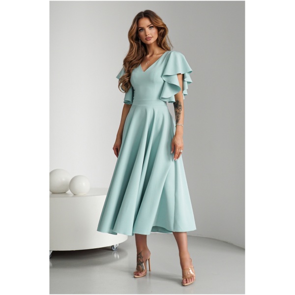 Warsaw Dress Zelené midi šaty s volánovými rukávmi Veľkosť: 4XL