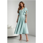 Warsaw Dress Zelené midi šaty s volánovými rukávmi Veľkosť: XS