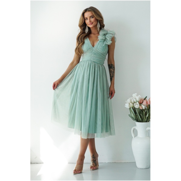 Warsaw Dress Zelené tylové midi šaty Veľkosť: L