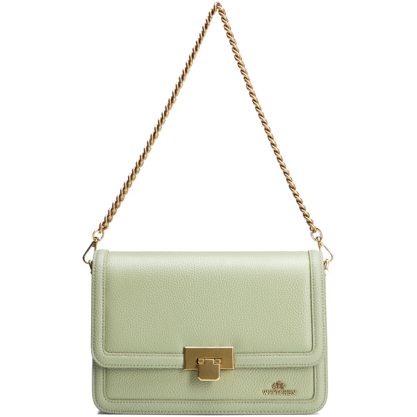 Zelená crossbody kabelka z prírodnej kože s retiazkou 100-4E-206-Z