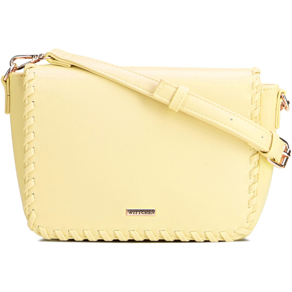 Žltá crossbody kabelka s klopou 100-4Y-235-Y