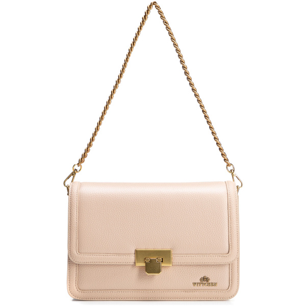Béžová crossbody kabelka z prírodnej kože s retiazkou 100-4E-206-9