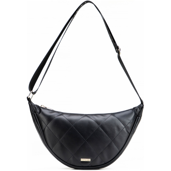 Čierno-zlatá dámska crossbody kabelka z imitácie kože s geometrickým prešívaním 100-4Y-422-1G