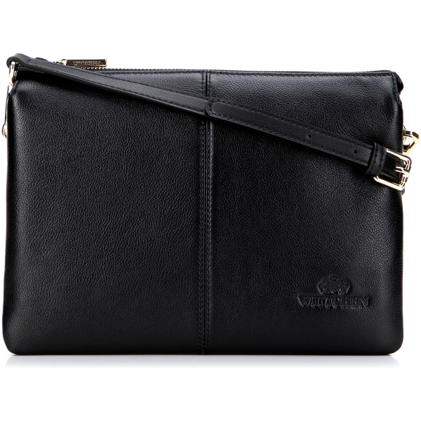 Čierno-zlatá dvojkomorová crossbody kabelka z prírodnej kože s prešívaním 101-4E-608-1G