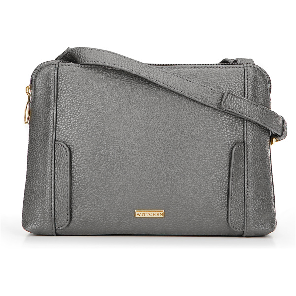 Dámska crossbody dvojkomorová kabelka šedo-zlatá 100-4Y-009-8G