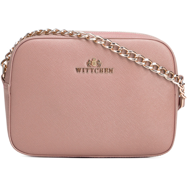 Dámska crossbody kabelka z kože saffiano béžová s retiazkou 29-4E-019-9