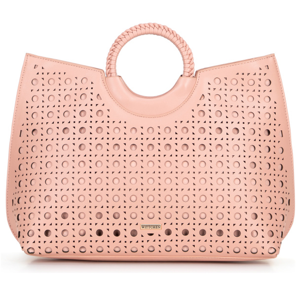 Dámska shopper kabelka z ekologickej kože ružová s geometrickým vzorom 100-4Y-204-P