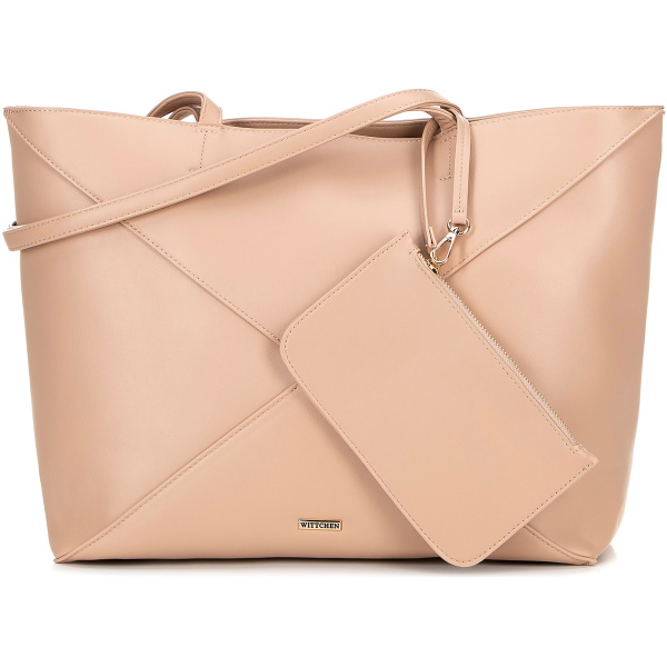 Dámska shopper kabelka z imitácie kože béžová s dekoratívnym prešívaním 100-4Y-233-9