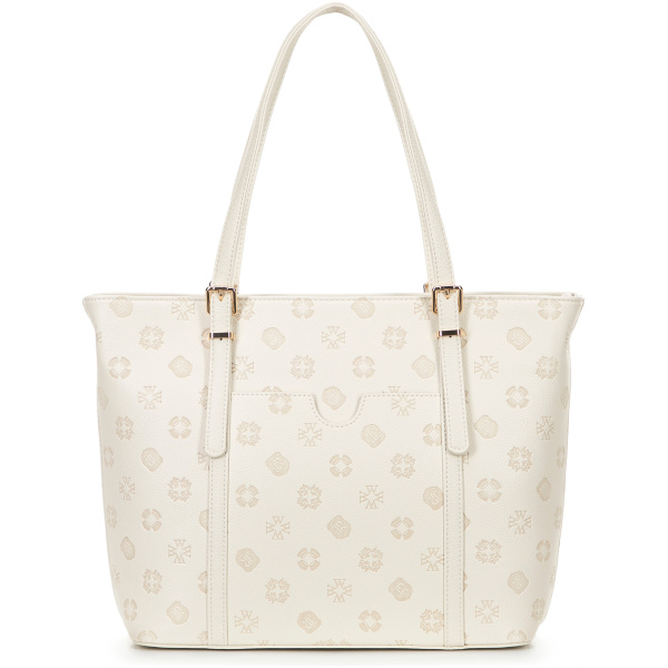 Dámska shopper kabelka z imitácie kože krémová s reliéfnym detailom 101-4Y-P05-0