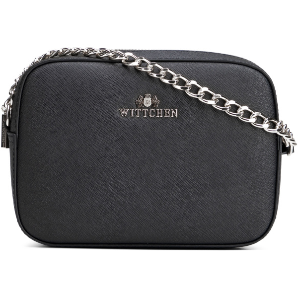 Dámska shopper kabelka z kože saffiano čierno-strieborná s retiazkou 29-4E-019-1S