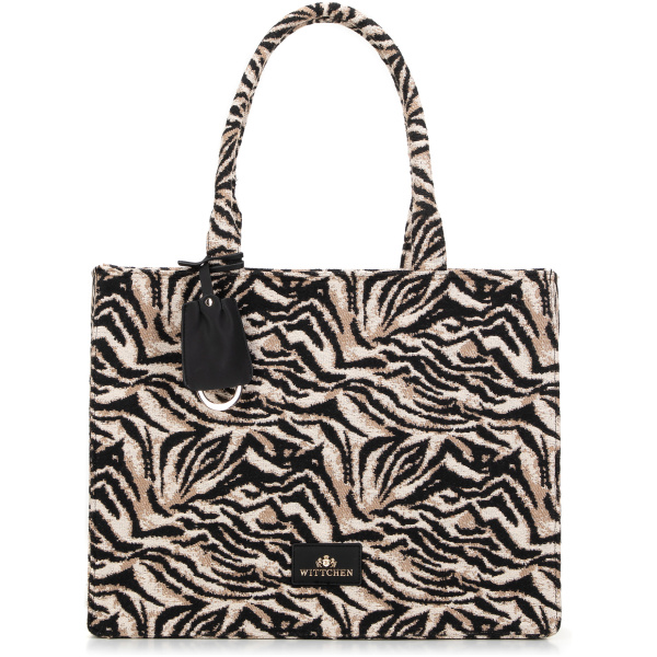 Dámska shopper kabelka zo žakáru čierno-hnedá 99-4E-500-X7