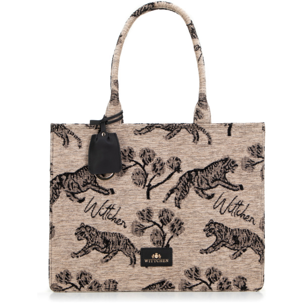 Dámska shopper kabelka zo žakáru hnedo-čierna 99-4E-500-X9