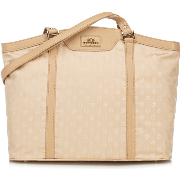 Dámska shopper kabelka zo žakáru krémová 98-4E-904-0