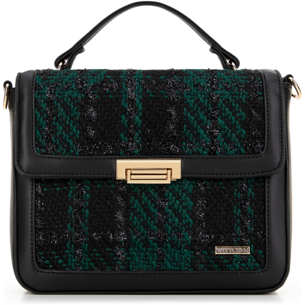Damska torebka crossbody z tkaniny bouclé czarno - zielona 99-4Y-410-1Z