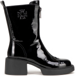 Dámske kožené členkové čižmy s monogramom čierno-strieborné 99-D-500-1L