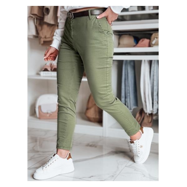 Dámske nohavice slim fit s opaskom LINESKA khaki