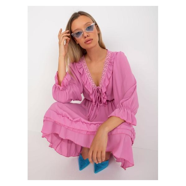 Dámske šaty s volánom boho mini Winona OCH BELLA ružové