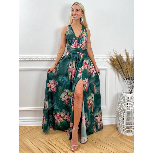 Dlhé spoločenské šaty FLORISA zelené Veľkosť: L