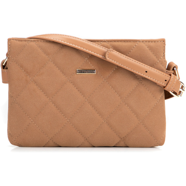 Dvojkomorová crossbody kabelka z imitácie semišu s prešívaním 94-4Y-618-5