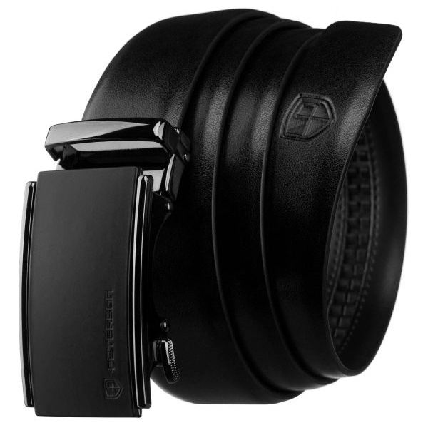 Elegantná čierny kožený pánsky opasok s automatickou prackou - 95 cm