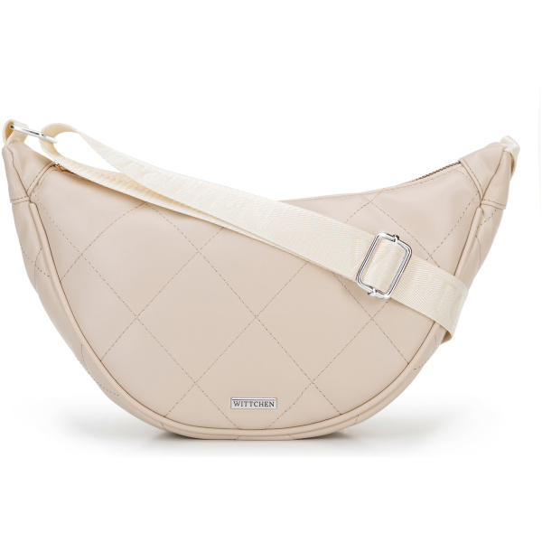 Krémovo-strieborná dámska crossbody kabelka s geometrickým prešívaním 100-4Y-422-9S