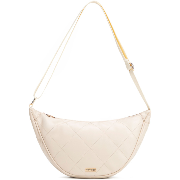 Krémovo-zlatá dámska crossbody kabelka s geometrickým prešívaním 100-4Y-422-9G
