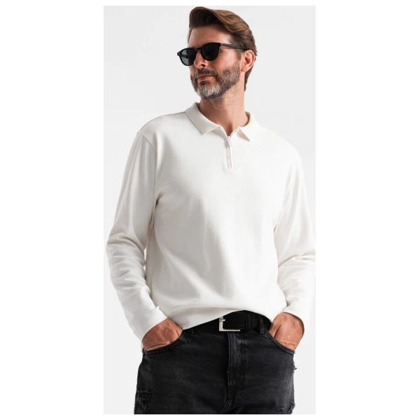 Pánska biela polokošeľa na zips V1 POLS-0130 - XXL